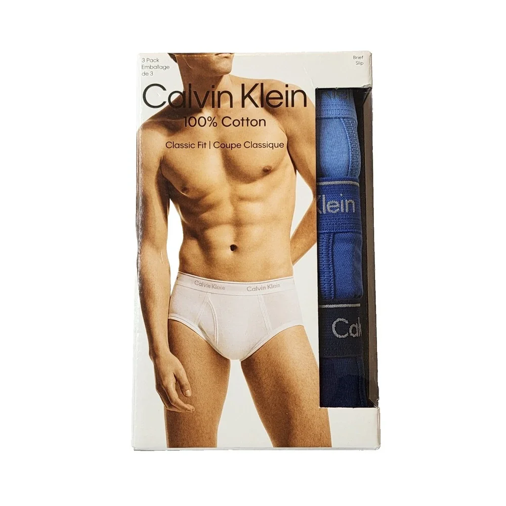 Calvin Klein Men's Brief 100% Cotton Classic Fit Blue‎ 3-pack Size XXL